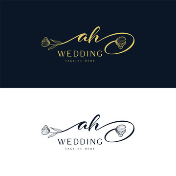 Letter AH Minimalist Wedding, Boutique Logo with Floral Monogram and Elegant Design