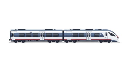 A modern, white, two-car passenger train shown in a side profile view as a vector illustration on a white background.