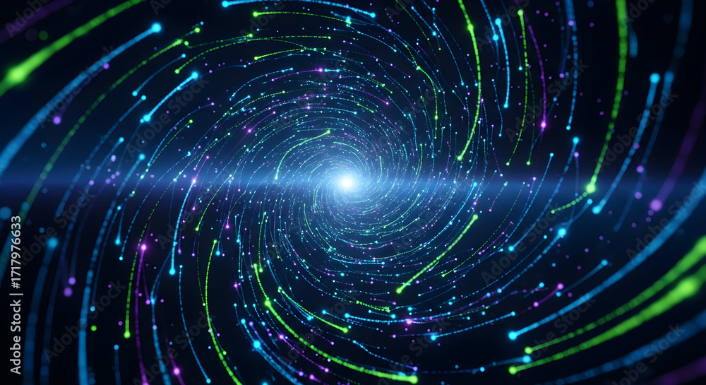 Aufkleber a swirling vortex of colorful light particles creating a sense of cosmic motion and energy.