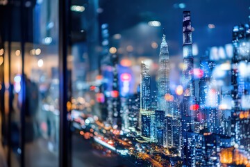 Night City Skyline Through Glass