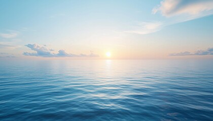 Tranquil Scene Of A Calm Sea And Blue Sky At Sunrise Showcasing A Mockup For Product Display With Artistic Background. Beautiful Sea Water Surface.