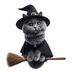 Adorable grey cat wearing a festive carved pumpkin on its head, celebrating Halloween with a whimsical and spooky touch