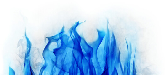 blue hot fire stripe in smoke isolated on white