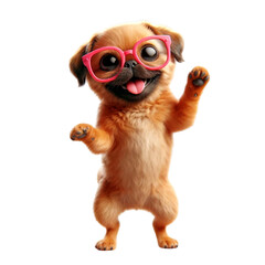 Adorable Puppy in Glasses Dancing on transparent background