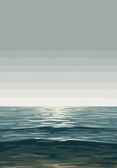 Obraz premium Minimalist Flat Vector Illustration of Calm Sea Horizon
