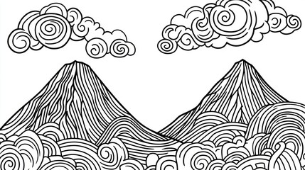 Black and white mountain landscape illustration