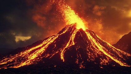 Massive Volcanic Eruption Spewing Molten Lava And Toxic Gases Into The Sky, Creating A Spectacular And Ominous Display Of Nature.