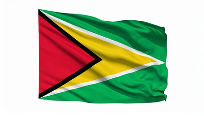 Fototapeta premium The flag of Guyana waving gently photorealistic cloth detail white background with subtle shadows 