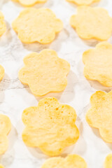 Closeup of Easter flower cookies baked