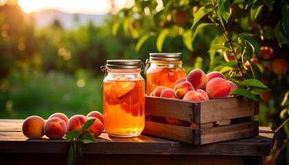 Peach infused drinks in jars