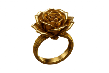 Elegant golden rose ring isolated on a transparent background, luxury jewelry