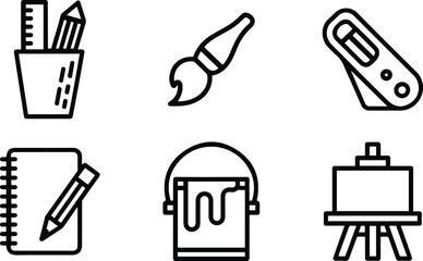 Art and Drawing Tools Outline Icons set.