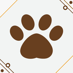 Brown paw print icon on white background with decorative border