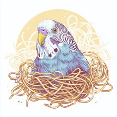 A StressedOut Budgie Detailed Clip Art of a Frazzled Parakeet Displaying Anxiety and Stress Perfect for Educational