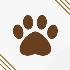 Simple brown paw print icon on white background with decorative lines