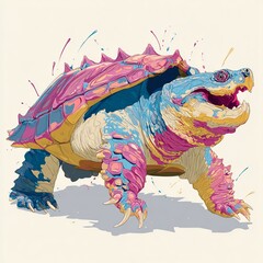 An Illustration of a Frazzled Alligator Snapping Turtle Perfectly Captured in Dynamic Action