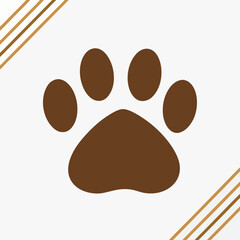 Brown paw print icon with decorative stripes on white background