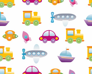 Seamless pattern of colorful cartoon vehicles for children