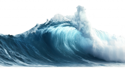 A majestic ocean wave crashing against the shore. the blue and white foam. with a serene beach in the background under a clear sky. perfect for nature enthusiasts and coastal themes