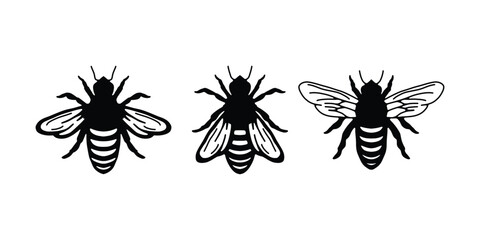 Bee Vector Silhouette. Insect and Nature Illustration, Honey Bee Clipart. Vintage Insect Silhouette Design