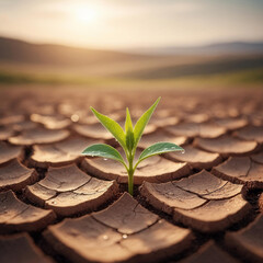 Small Green Sprout Growing from Cracked Dry Earth:
Visualizing Resilience, Hope, and Sustainable Growth in Challenging Environmental Conditions