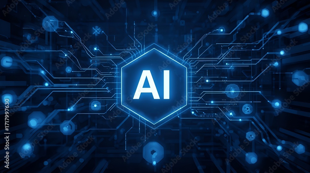 Poster dynamic ai technology concept with glowing circuits, perfect for innovation and future tech themes