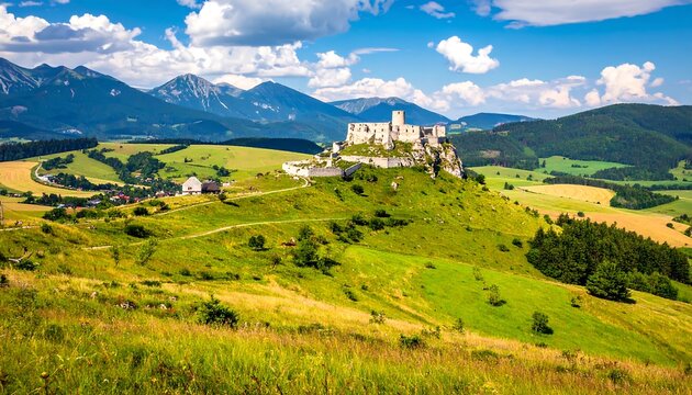 Panoramic view of a castle on a hill