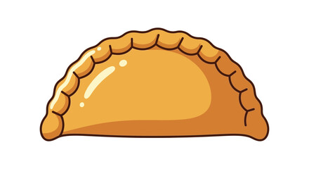 A glossy cartoon illustration of a single golden-brown empanada pastry with a crimped edge, isolated on a white background.