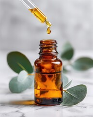 Amber Bottle of Eucalyptus Essential Oil with Dropper