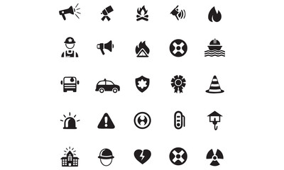 Emergency Safety Icons Fire, Police, Rescue, Medical & Disaster Symbols