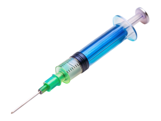  Syringe with a blue and green tip isolated on white background ,PNG. AI Generated