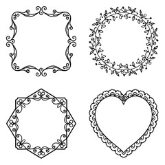 Decorative frames with flowers, tree branches, for posters, placards, and invitation cards. New Year design holiday frame vector set.