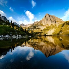 Mountain lake mirroring a vibrant sky