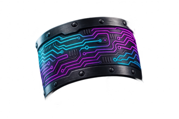 Cyberpunk bracelet with futuristic circuit pattern isolated, transparent BG