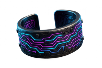 Futuristic glowing bracelet, isolated with transparent background, cyberpunk vibe