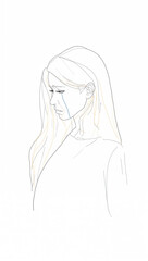 Woman stepping outside with tears sketch  