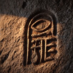 Ancient Stone Carving Detail: Intricate Hieroglyphs in Warm Sunlight