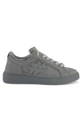 Gray textured low top sneaker on black background