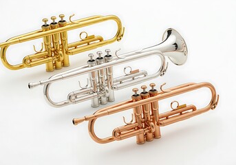 Obraz premium Three trumpets in various metals