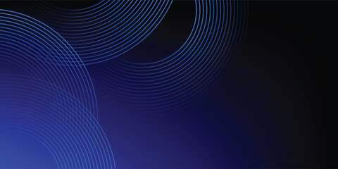 Abstract blue glowing geometric lines on dark blue background. Modern shiny blue circle lines pattern.