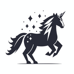 Elegant Monochrome Unicorn with Stars on White Background