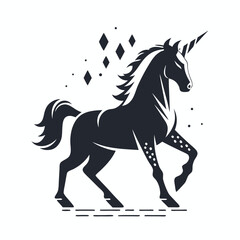 Elegant Unicorn Silhouette with Diamond Shapes on White Background