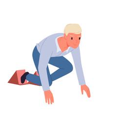 Willingness to business challenge, career race and focus on goals of businessman. Young employee ready to start and begin new job, compete and run in company competition cartoon vector illustration