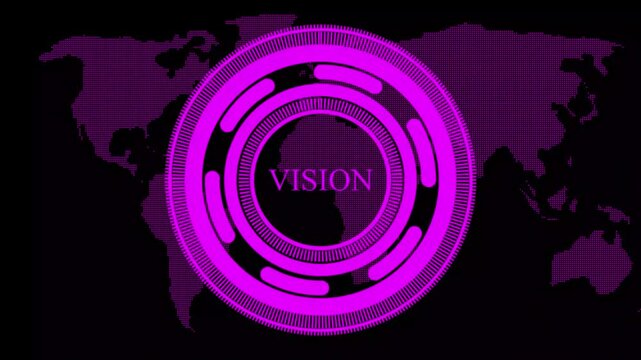 VISON Digital wallet interface with futuristic HUD animation. Global business payment system and financial technology. Blockchain wallet visualization for secure digital transactions.