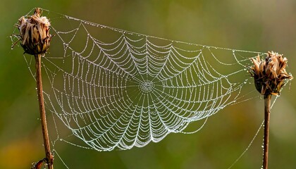 Dew-kissed spider web on dried seed heads