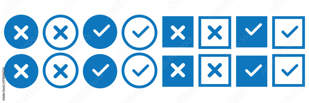 Aufkleber check mark icon button set. check box icon with right and wrong buttons and yes or no checkmark icon