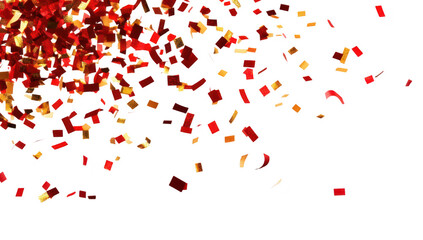 Colorful confetti in shades of red and gold falling against a white background. creating a festive atmosphere perfect for celebrations. parties. or events