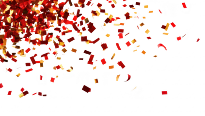 Colorful confetti in shades of red and gold falling against a white background. creating a festive atmosphere perfect for celebrations. parties. or events