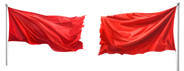 Sat of Classic Red Banner on Pole Gently Fluttering – Clean Cut Out