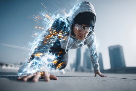 Wake up and work out: morning park fitness. Young men fitness. E - Powered by Adobe